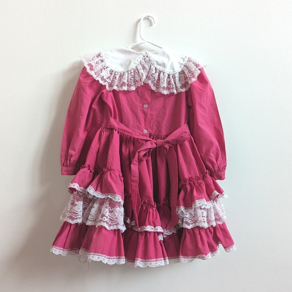 Vtg Pageant Dress Girls 6 Pink Ruffles Lace Girly - Picture 4 of 6